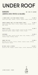 Menu Under Roof Bar - Les burgers