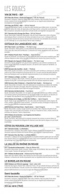 Menu La Voile Bleue - Les vins rouges