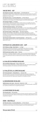 Menu La Voile Bleue - Les vins blancs