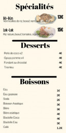 Menu Asian food khmer - Les spécialités, desserts et boissons