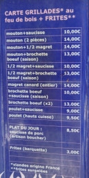 Carte et menu de Les Tilleuls à Saint Maurice Navacelles — Carde des grillade