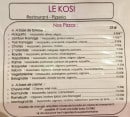 Menu Le Kosi - Les pizzas
