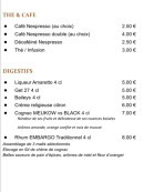 Menu Le F - Les digestifs, cafés et thés