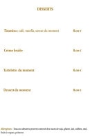 Menu Le F - Les desserts