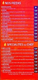 Menu Nini's Pizza - Les pizzas et spécialité du chef