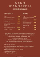 Carte et menu de Trattoria Annapoli à Saint Gely du Fesc — Les vins, apéritifs et boissons