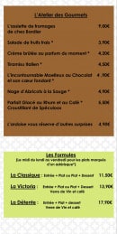 Menu Le Victoria - Atelier de gourmet et formules 