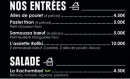 Menu Nitakula - Les entrées et salades