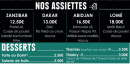 Menu Nitakula - Les assiettes et desserts