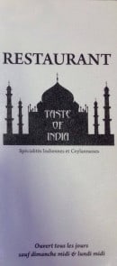 Carte et menu Taste of India Saint Meen le Grand