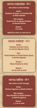 Menu Restaurant Indien - Les menus