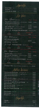 Carte et menu de La Ferme des nielles à Saint Meloir des Ondes — Les apéritifs, vins, boissons et digestifs
