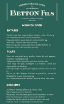 Menu Betton Fils - Menu du soir