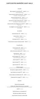 Menu Bistro Barrière - La carte