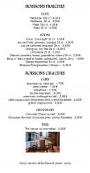 Menu Crêperie Le Tournesol - Les boissons chaudes et fraîches