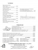Menu Les Embruns - Les entrées et fruits de mer