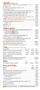 Menu La Clé des Champs - Apéritifs, bière, vin,...