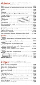 Menu La Clé des Champs - Crêpe, galettes, spécialitéS