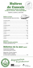 Carte et menu de La Dégustation Tonneau à Le Vivier sur Mer — Huîtres et rillettes
