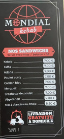 Menu Mondial kebab - Les sandwichs