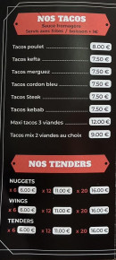 Menu Mondial kebab - Les tacos et tenders