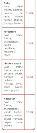 Menu Mille et une pizzas - Pizzas base crème page 4