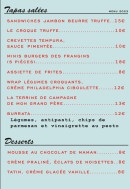Carte et menu de La Grange des Frangins à Saint Cyr sur Loire — Les tapas salées et desserts