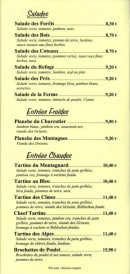 Menu La Fondue - Les salades et entrées