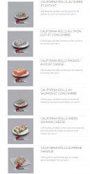 Menu Little Sushi - Les california rolls au surimi et avocat, les california rolls au thon cuit et cocombre...