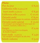 Menu Ozenya - Les plats