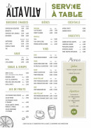 Carte et menu de La Alta Vita à Villefontaine — Les boissons, vins, cocktails et bières