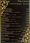 Carte et menu de Le Chalet Suisse à Autrans-Méaudre en Vercors — Pizzas à emporter
