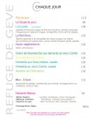 Carte et menu de Refuge de Gève à Autrans-Méaudre en Vercors — Plats du jour, menu enfant et desserts