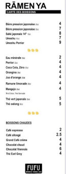 Carte et menu de Le Chamois Rouge by Fufu Ramen à Oz — Les sakés ; bières et boissons chauds ...
