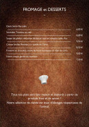 Menu La Taverne - Les fromages et desserts