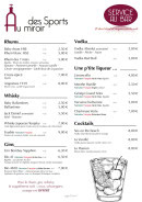 Carte et menu de Au miroir des sports à Saint Andre le Gaz — Les rhums, vodkas, ...