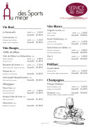 Carte et menu de Au miroir des sports à Saint Andre le Gaz — Les vins, champagnes, ...