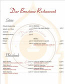 Menu Dar Benziane - Les entrées et plats