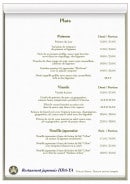 Menu Restaurant iida-Ya - Les plats