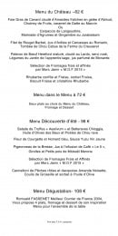 Menu Le Château du Mont Joly - Menus