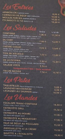 Carte et menu de Pizzeria des Cascades à Bonlieu — Les entrées, salades et viandes, ...