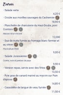 Carte et menu de Le Regardoir à Moirans en Montagne — les entrées