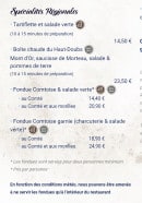 Carte et menu de Le Regardoir à Moirans en Montagne — Les specialites