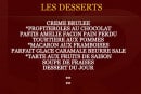 Menu Hôtel Richelieu - Les desserts