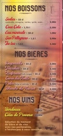 Menu L'Atelier - boissons, bières, vins