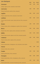 Menu La tour de pizza - Les classiques