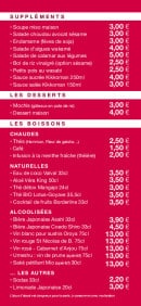 Menu Sushi San - Suppléments, desserts et boissons