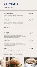 Menu Le Pims - Les toasts et bagels