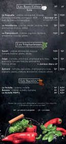 Carte et menu de Entre Amis à Arsague — Bases crème, végétarienne...