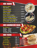 Menu O’Cheesy - Naan, sandwiches et tacos